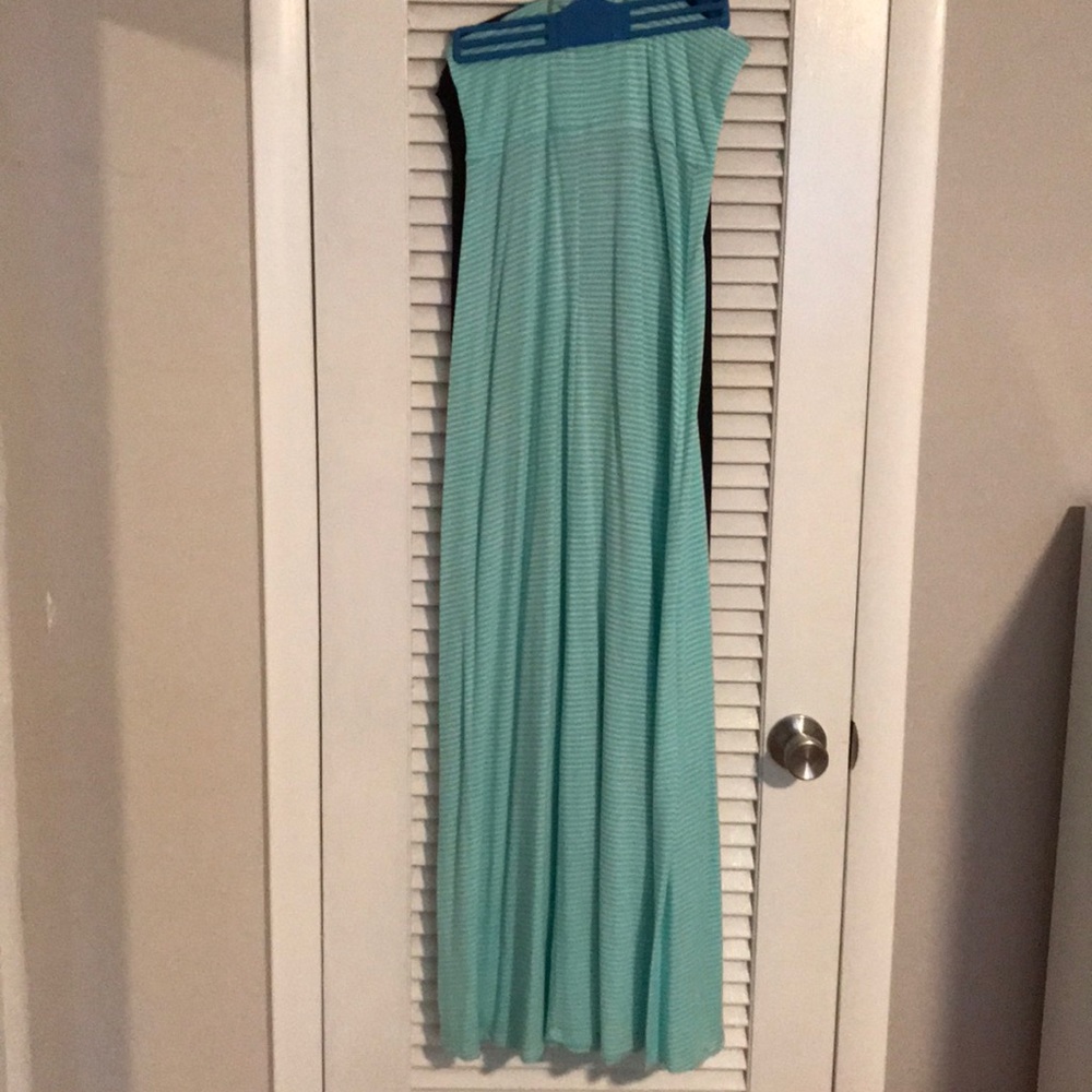 Teal white striped maxi skirt